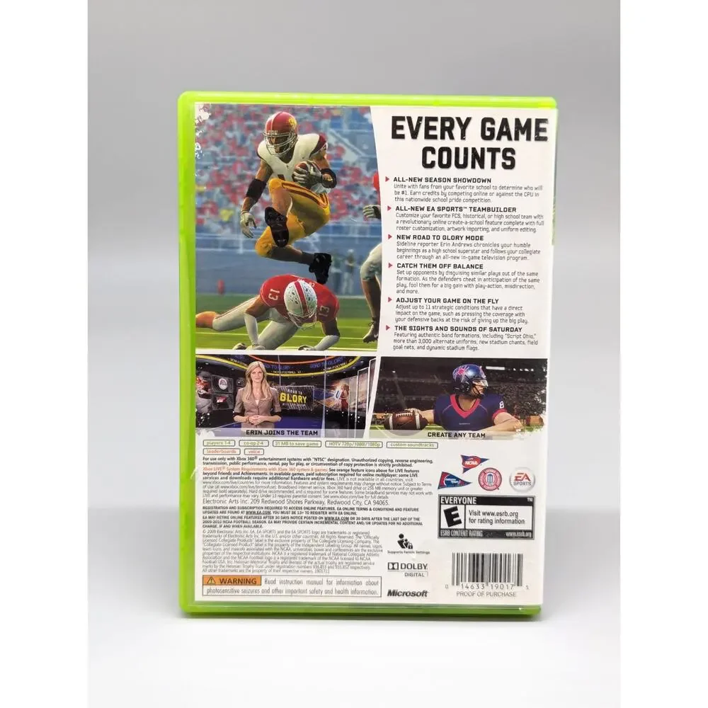 NCAA Football 10 Microsoft Xbox 360 Video Game + Manual Complete